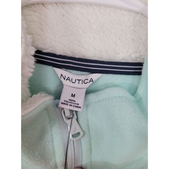 NWT Nautica Women's Light Aqua Teal Blue Mint Full Zip Fleece Jacket Medium - Picture 3 of 4
